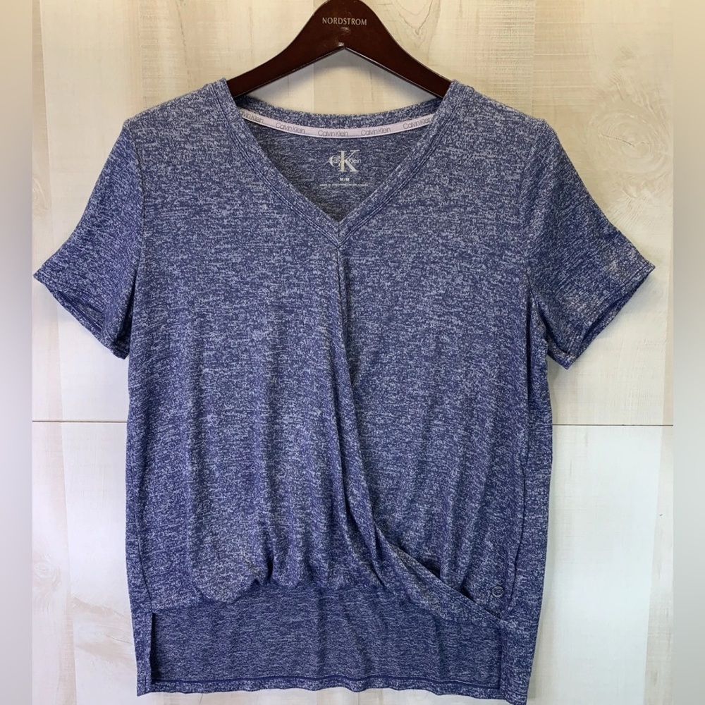Calvin Klein Women’s SZ XL‎ Blue Twisted Botton Short Sleeve T-Shirt